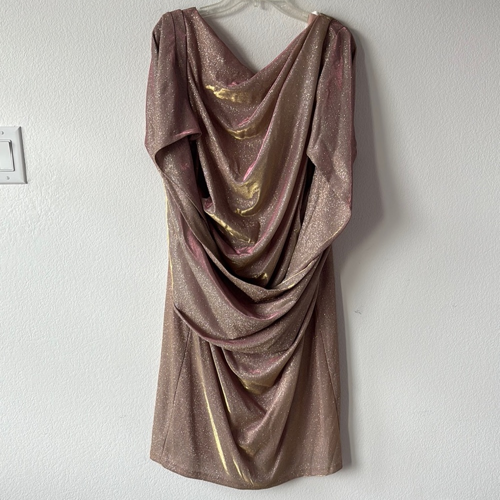 Betsy & Adam Gold and Pink Ruched Sheath Midi Dress - Picture 6 of 14